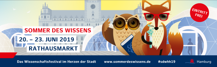 Sommer des Wissens Banner mit Fuchs und Eule