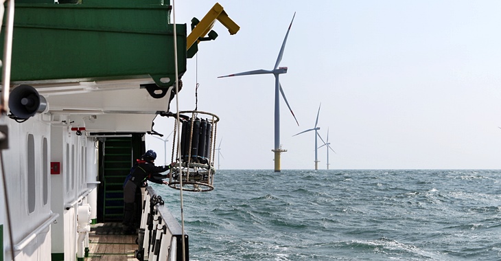 Wasserprobennahme im Windpark (Foto: Anna Reese / HZG)