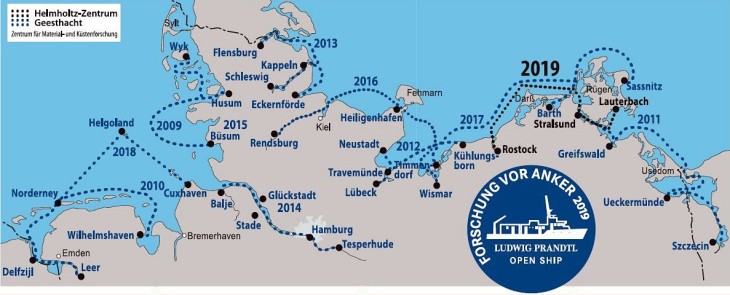 Übersicht Routen "Forschung vor Anker" (Grafik: Bianca Seth / HZG) Website Routen Fva